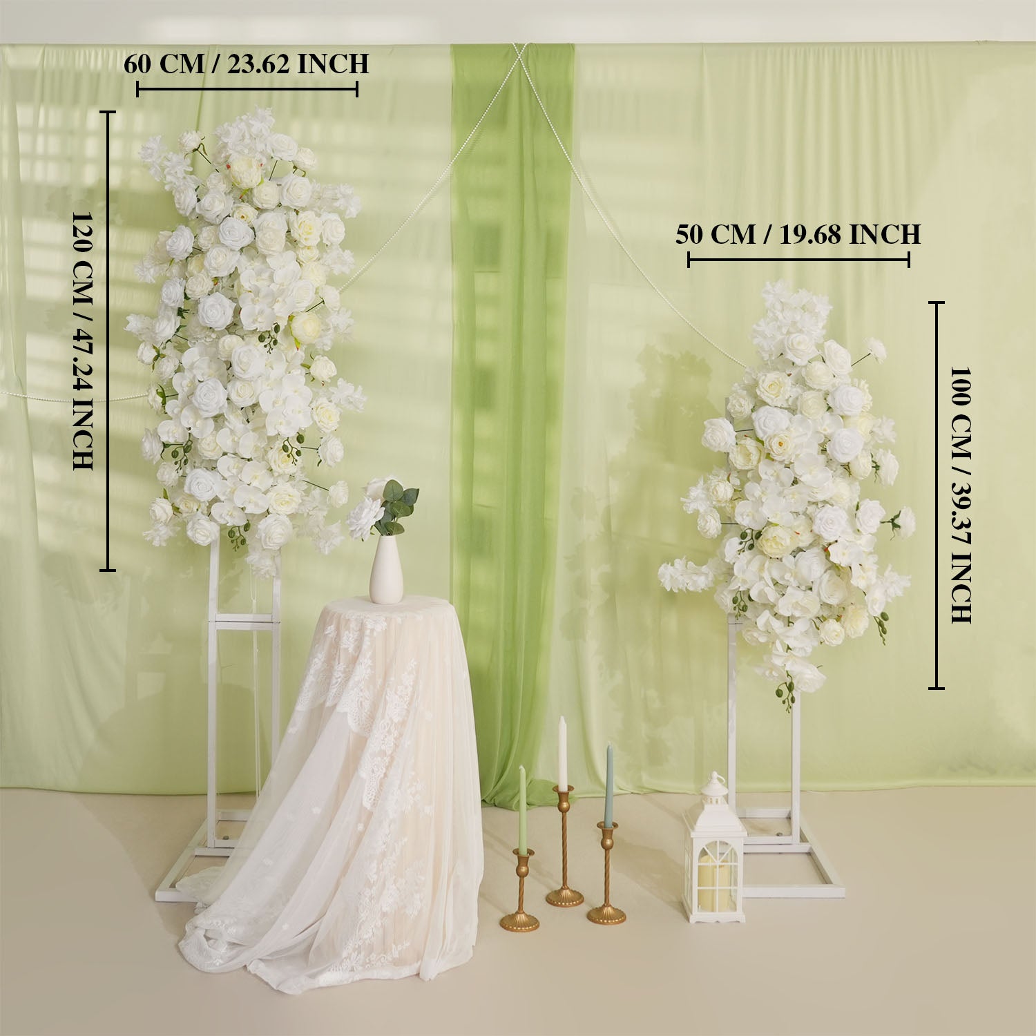 Uflower Artificial White Rose Flower Row Wedding KT Backdrop Decor